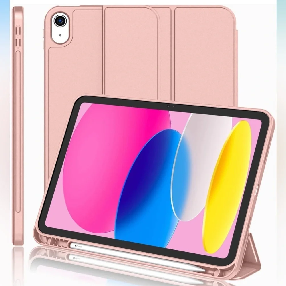 Tablet Case Rose Gold With Pencil Holder Trifold Stand